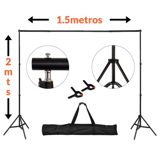 Soporte Fotográfico De Telon Video Y Estuche Pinzas 2x1.5 M